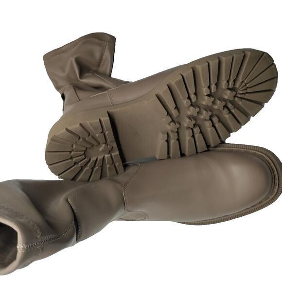 H&M Beige Women 10 Faux Leather Platform Jadon 90s Chunky Hiking Ankle Boots Y2K - Picture 4 of 6